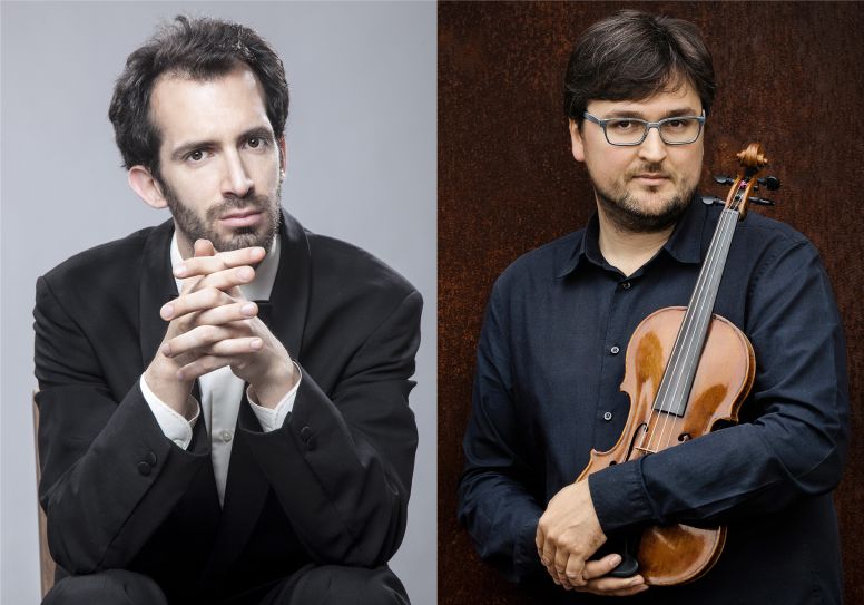Porträts von Pianist Daniel Seroussi und Geiger Stefan Hempel mit Violine